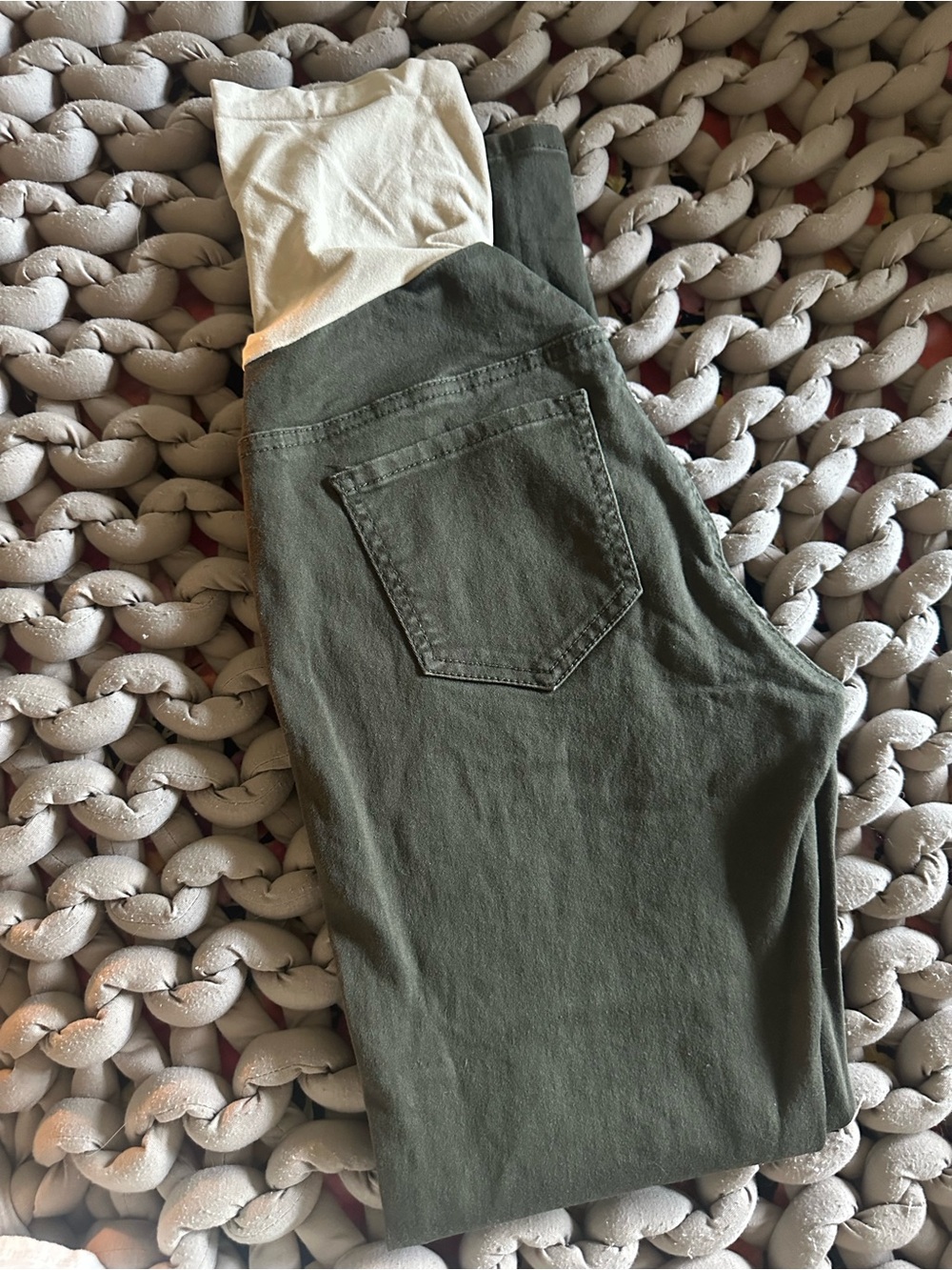 Indigo Blue Olive Straight Leg Pants with Cream Waistband